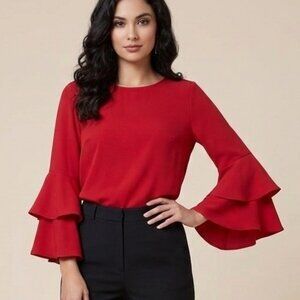 J.Crew Red  Tiered Bell-Sleeve Top "Lana" Blouse  Size 8T
